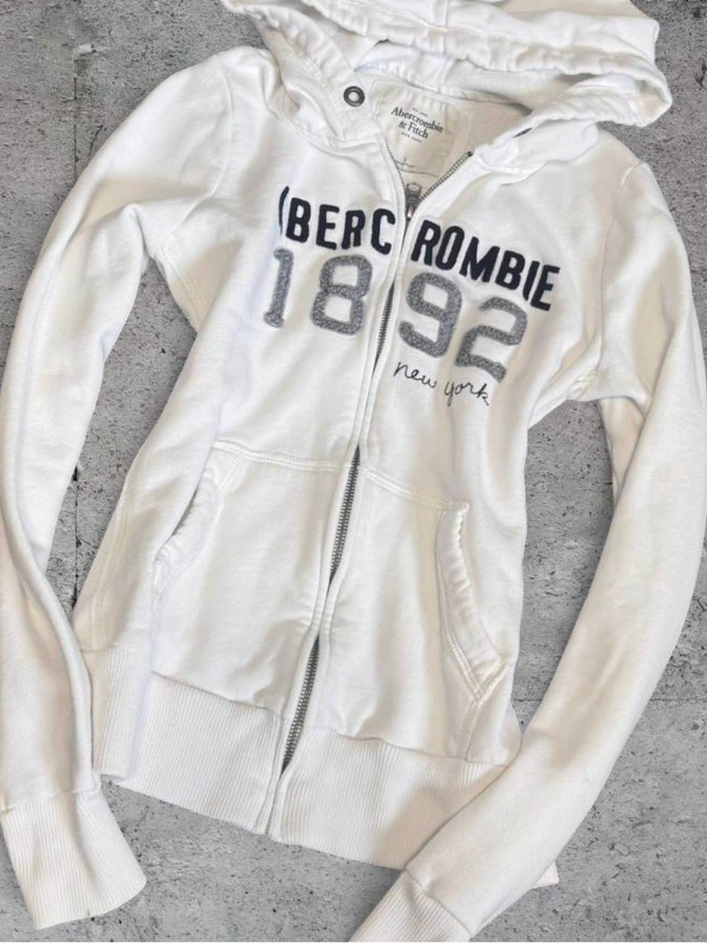 Abercrombie & Fitch White Zip Patch Letter Hoodie